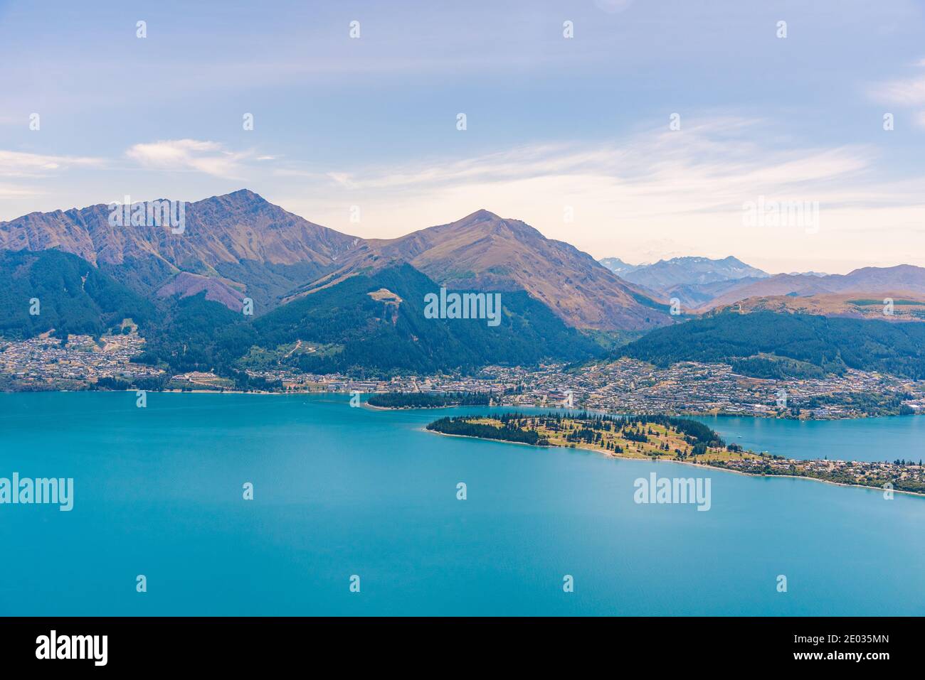 Aerial view of Queenstown at lake Wakatipu in New Zealand Stock Photo ...