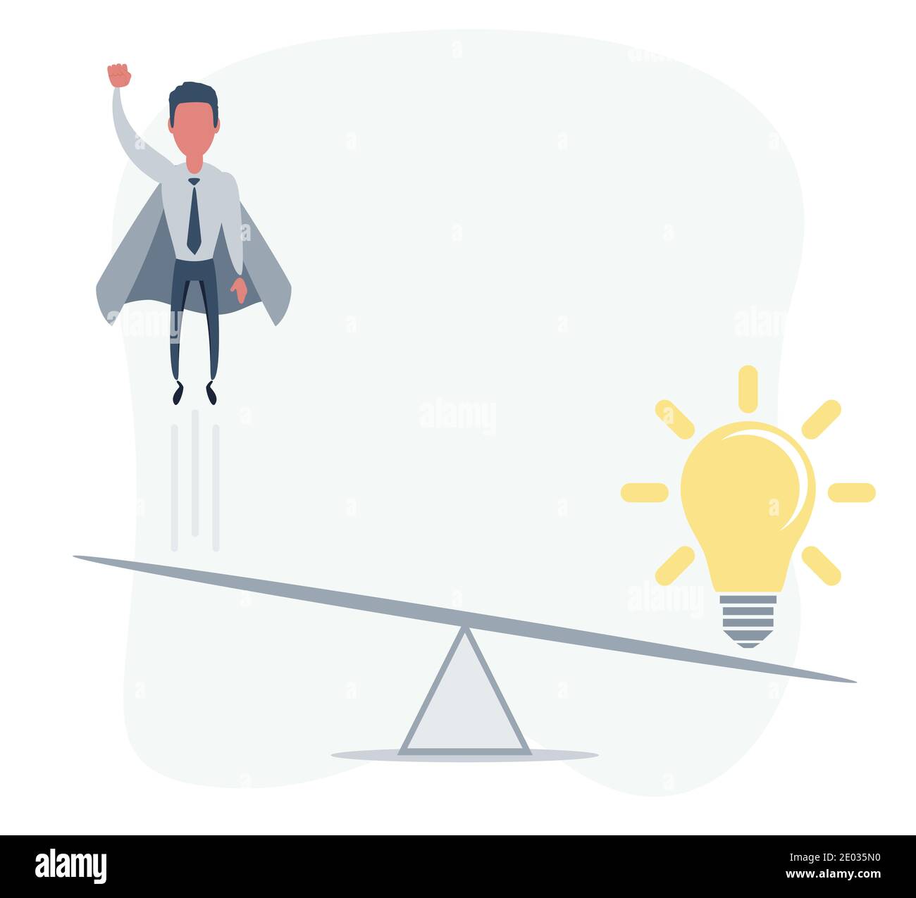 Business startup concept. Vector illustration with a businessman flying high up and a lightbulb. Stock Vector
