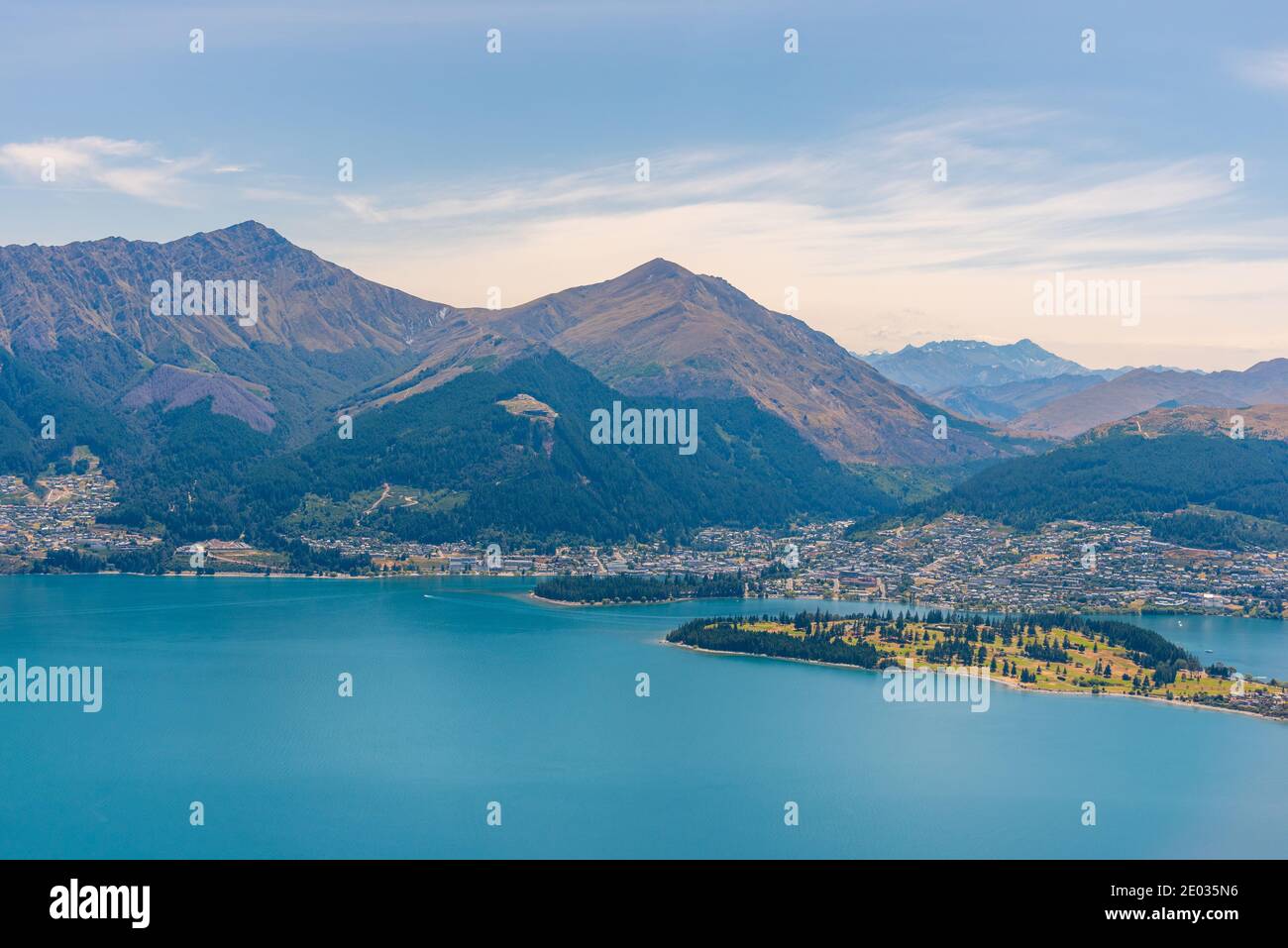 Aerial view of Queenstown at lake Wakatipu in New Zealand Stock Photo ...