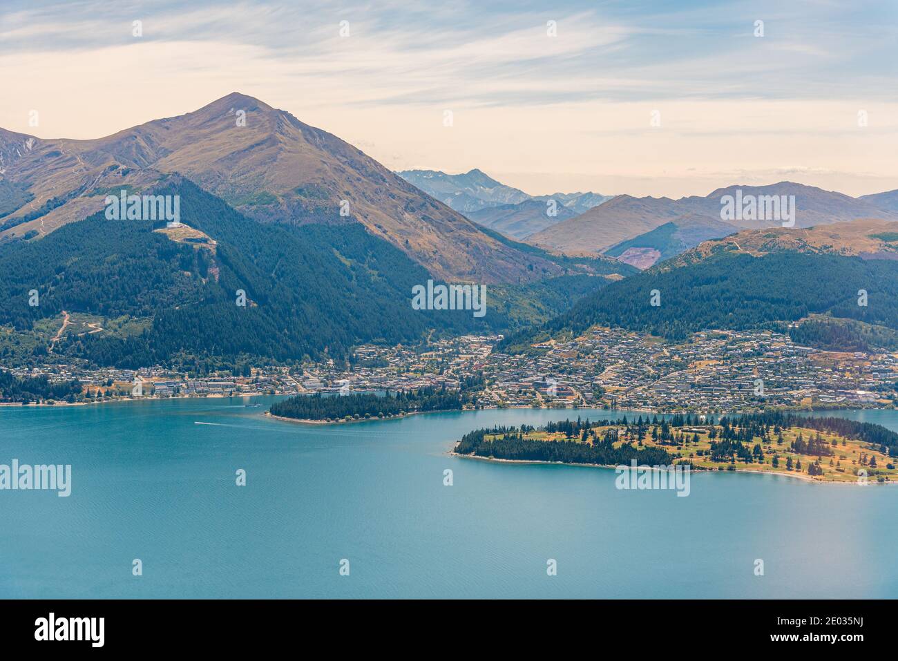 Aerial view of Queenstown at lake Wakatipu in New Zealand Stock Photo ...