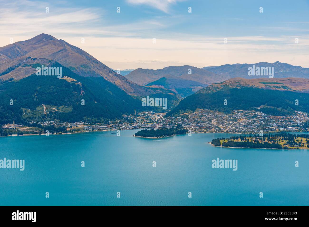 Aerial view of Queenstown at lake Wakatipu in New Zealand Stock Photo ...