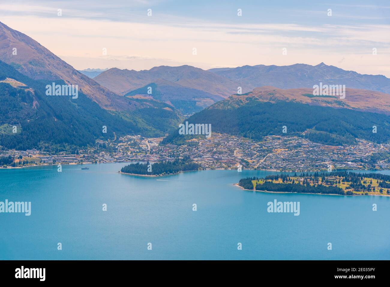 Aerial view of Queenstown at lake Wakatipu in New Zealand Stock Photo ...