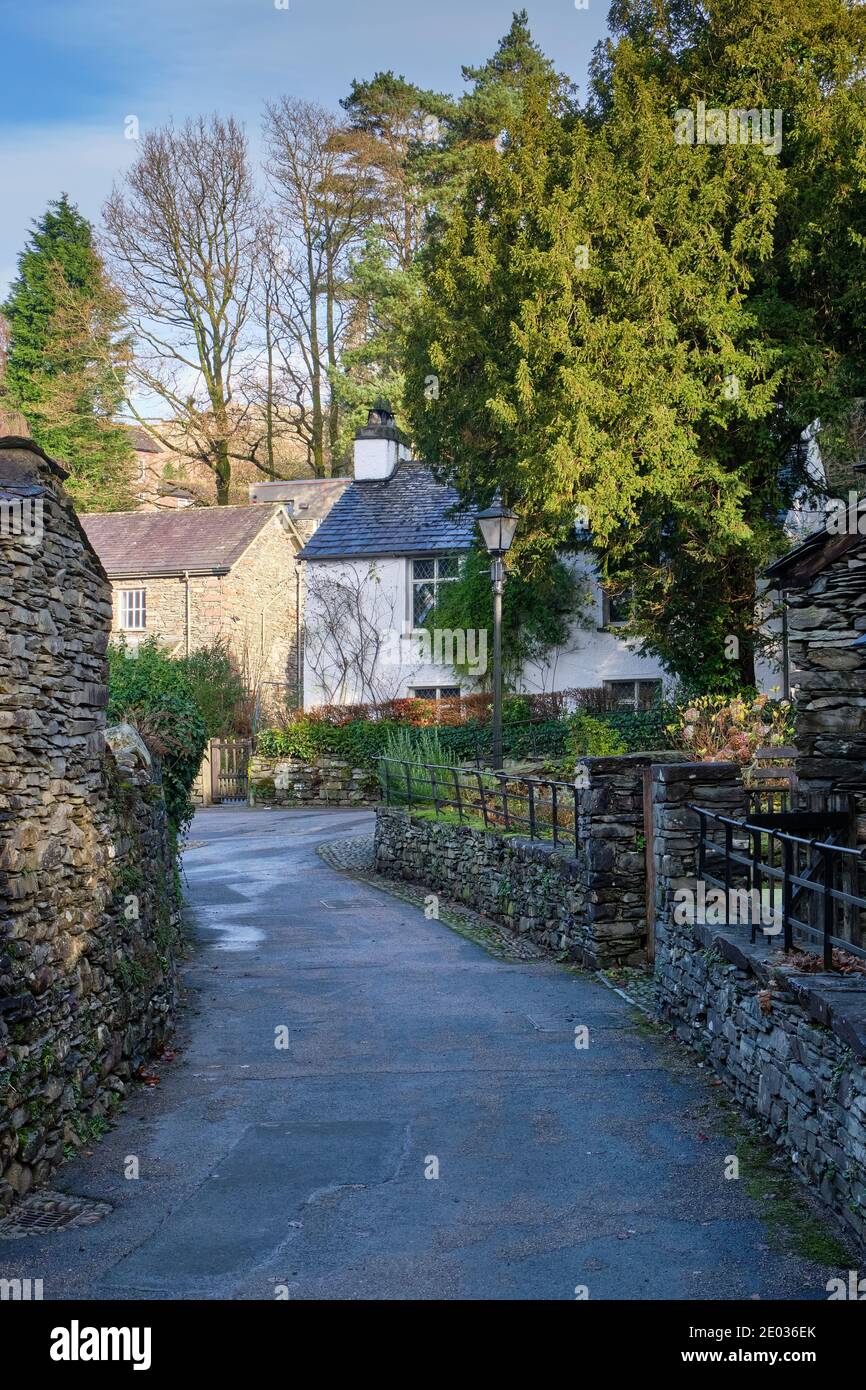 Narrow lane to Dove Cottage, Grasmere, Lake District, Cumbria Stock Photo