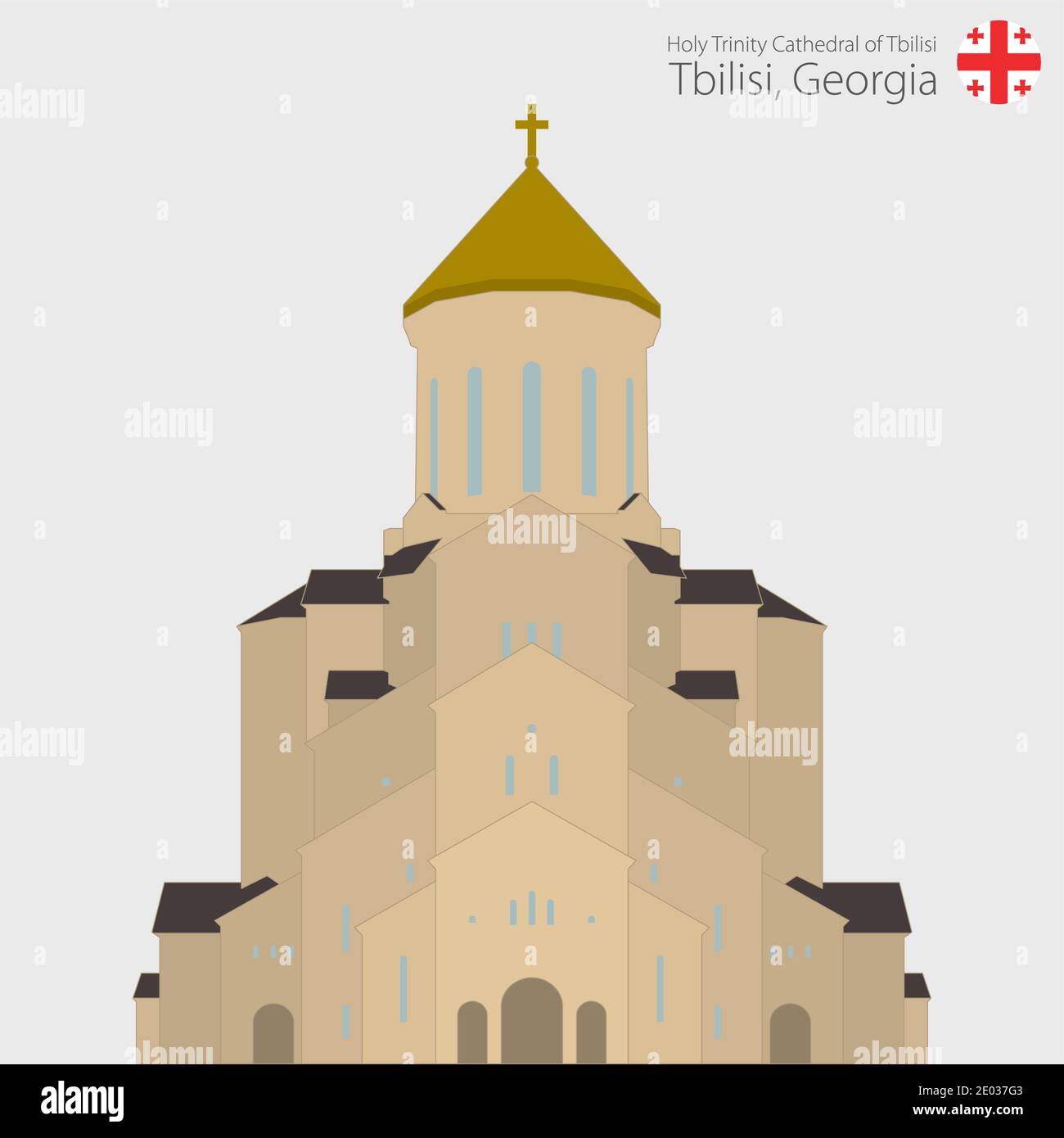 Sameba church, Holy Trinity Cathedral of Tbilisi. Georgia, Tbilisi. Vector Illustration. Stock Vector