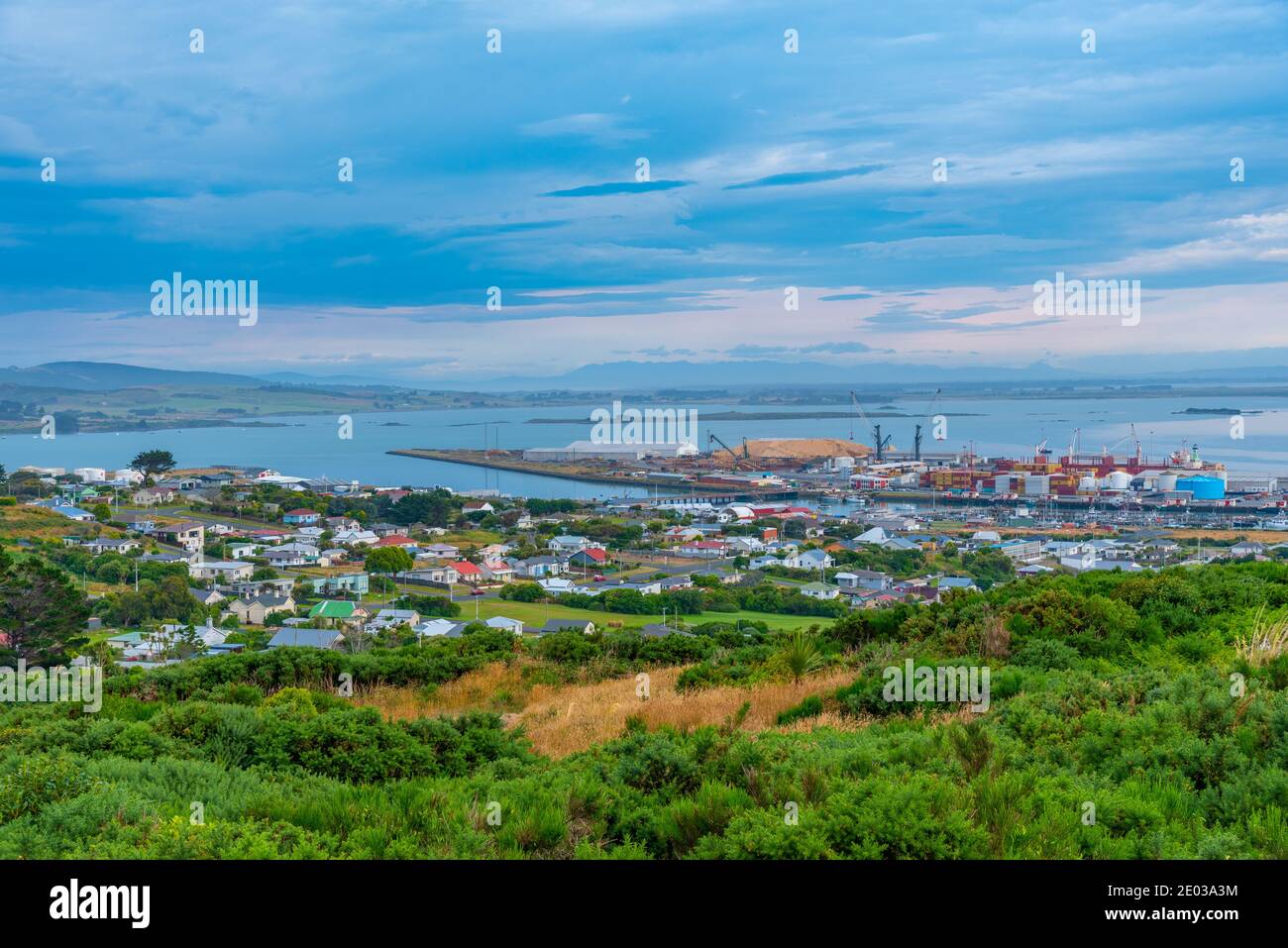Aerial view of Bluff town in New Zealand Stock Photo Alamy