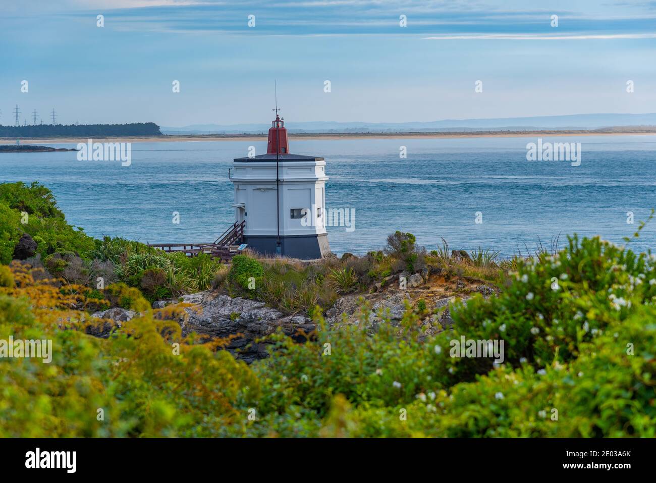 Stirling point lighthouse at New Zealand Stock Photo