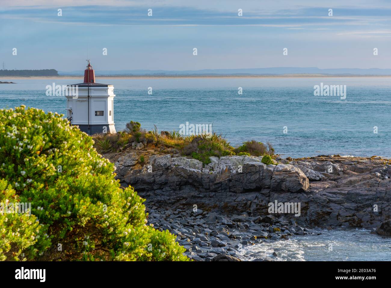 Stirling point lighthouse at New Zealand Stock Photo