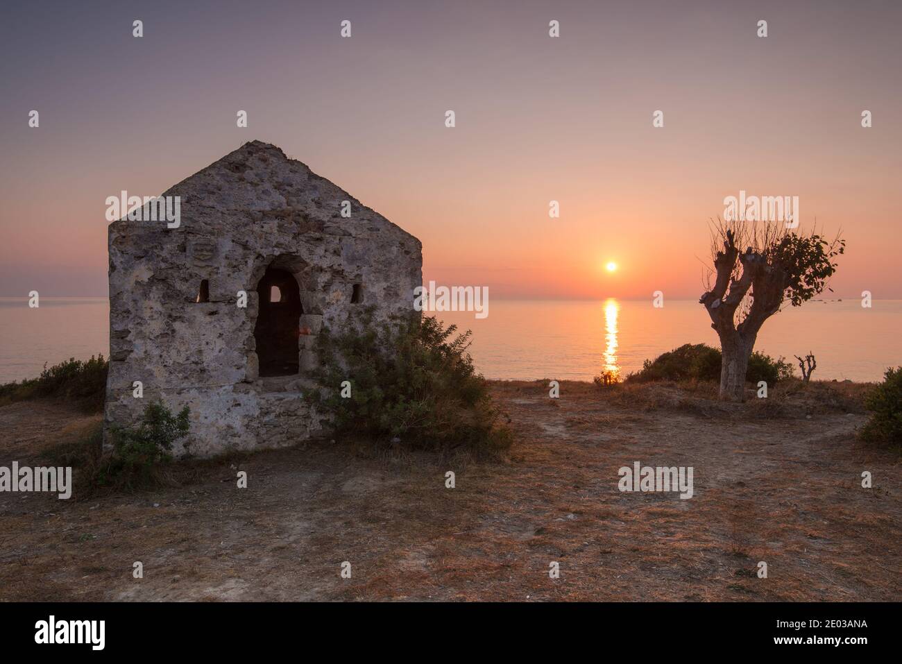 Ruins during sunrise in Tsilivi Zakinthos Greece Stock Photo