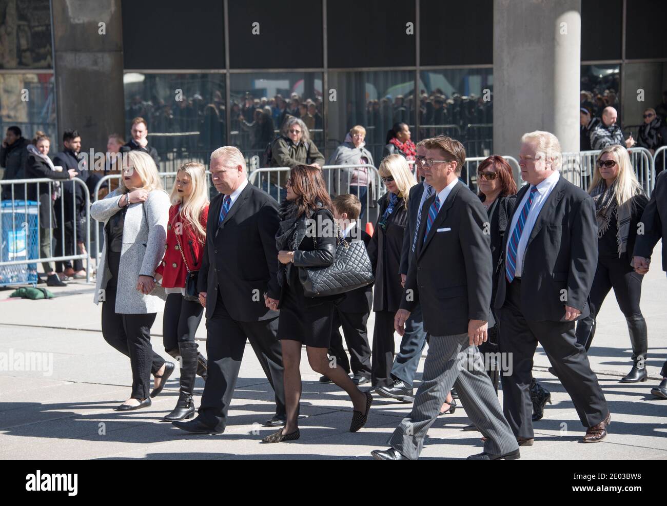 Ford family. Rob Ford, former Toronto Mayor, funeral scenes. The procession walked from the City Hall to the St. James Cathedral where the final good Stock Photo