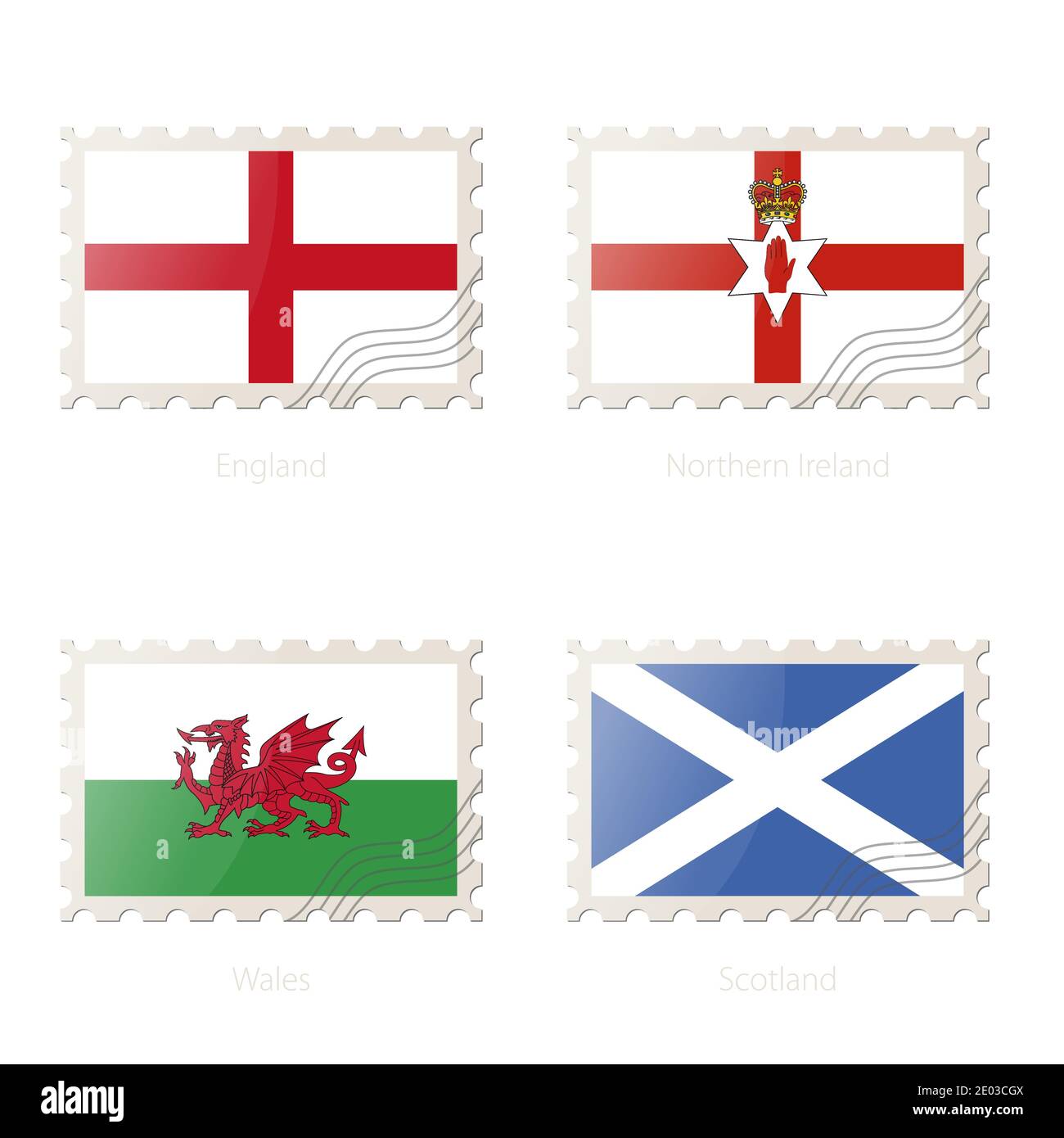 Postage stamp with the image of England, Northern Ireland, Wales