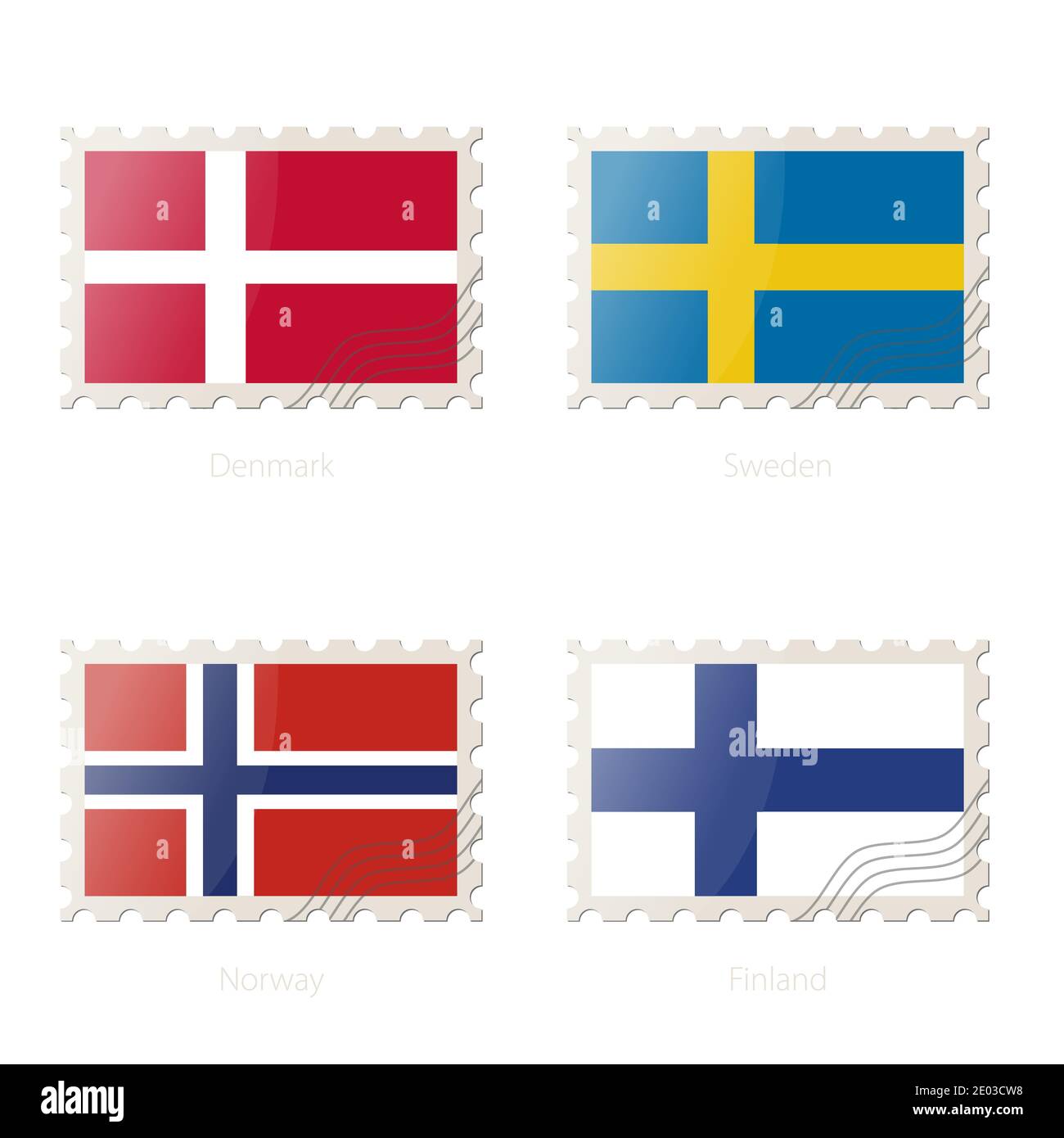 Postage stamp with the image of Denmark, Sweden, Norway, Finland flag. Vector Illustration. Stock Vector