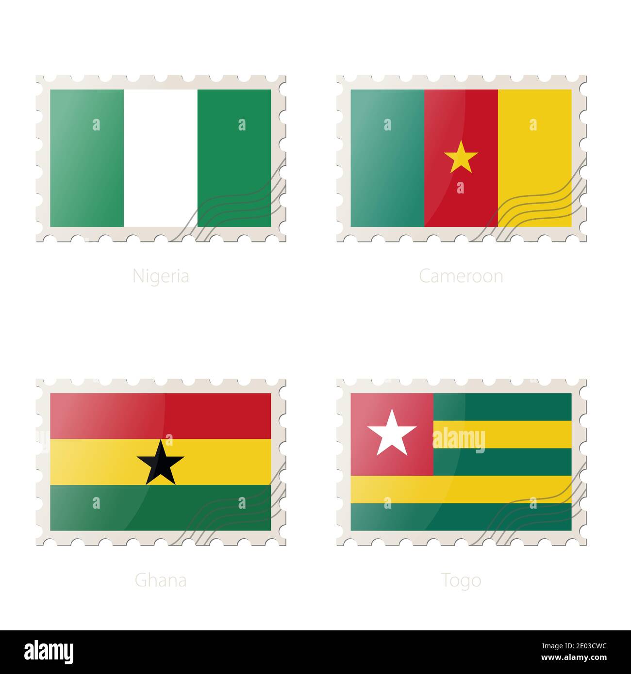 Postage stamp with the image of Nigeria, Cameroon, Ghana, Togo flag. Vector Illustration. Stock Vector