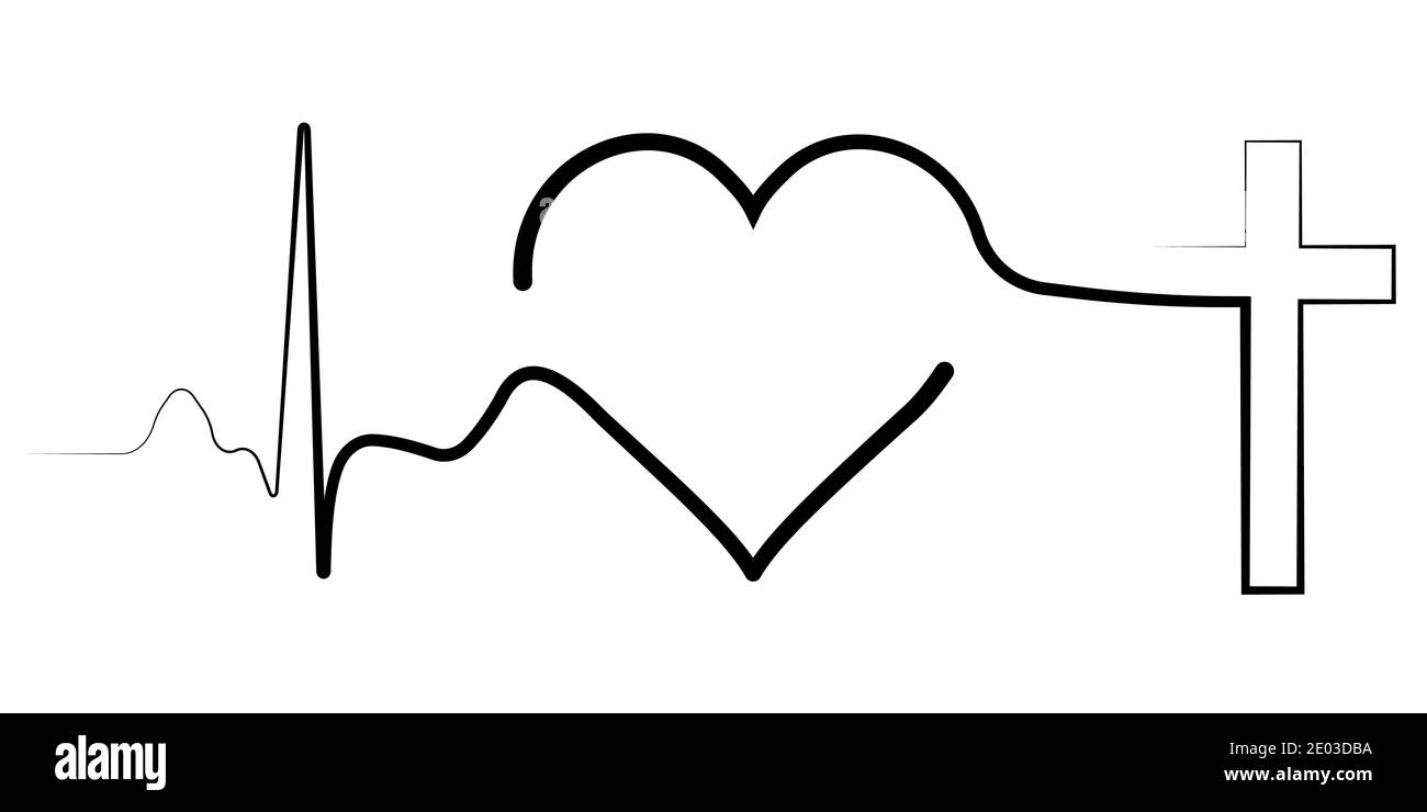 icon the meaning of life the pulse the heartbeat the heart of the Christian cross, the concept of the way to God and faith, vector cross heart one Stock Vector