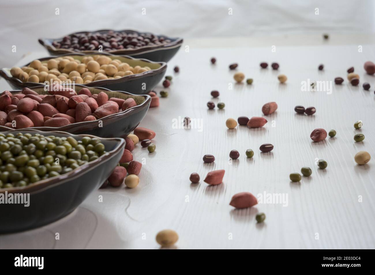 Various beans collection, mung beans, peanuts, soybeans, adzuki beans