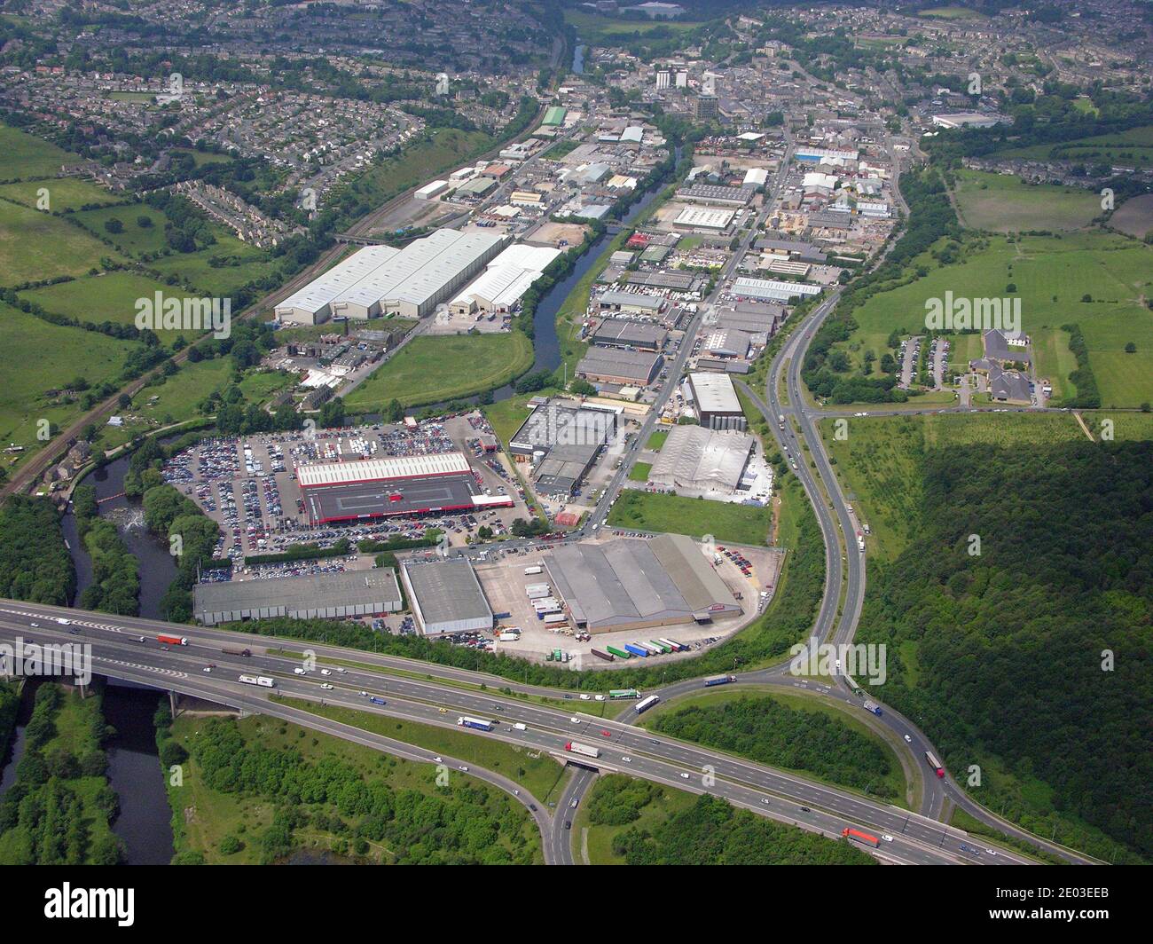 aerial view of Brighouse industrial estate, West Yorkshire (taken in 2006) Stock Photo