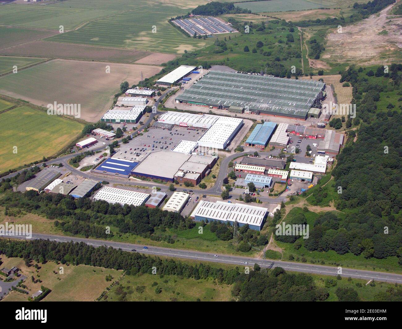 Aerial view of Skippingdale Retail Park & Hygena factory, near Scunthorpe, taken in 2006. Stock Photo