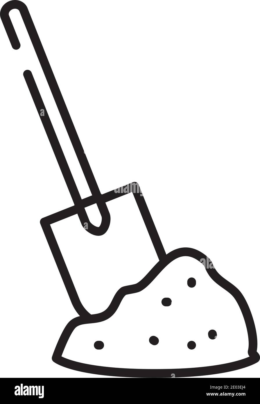 shovel and soil over white background, half line style, vector ...