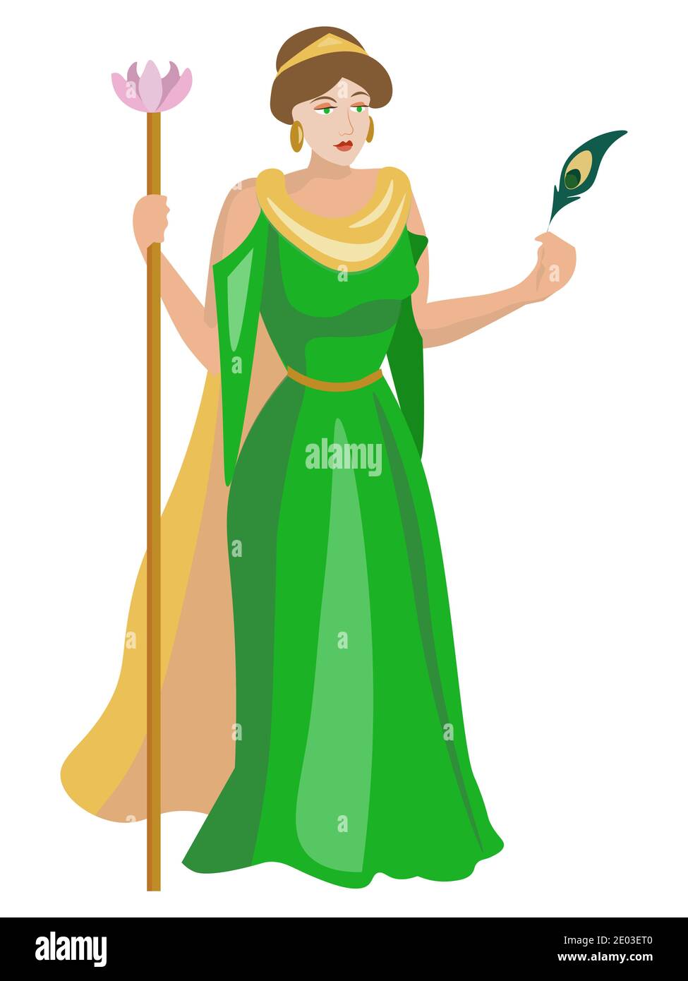 Olympic goddess Hera with peacock feather Stock Vector