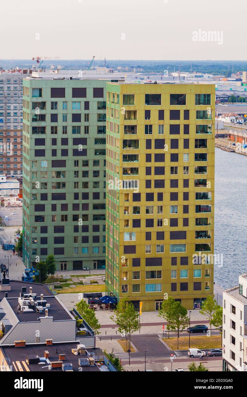 Modern apartment houses of Diener & Diener at Het Eilandje district in Antwerp, Belgium Stock Photo