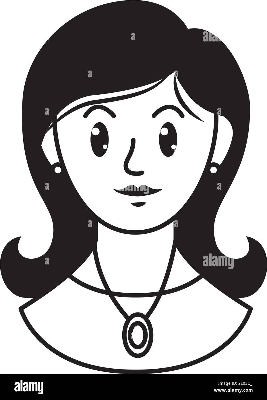 cartoon adult woman wearing earrings and necklace over white background, vector illustration