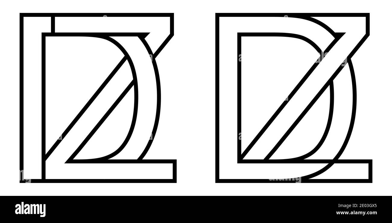 Logo zd and dz icon sign two interlaced letters Z D, vector logo zd dz first capital letters pattern alphabet z d Stock Vector