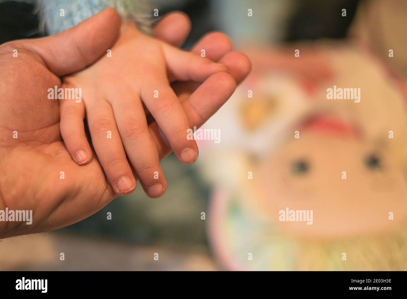 Father hold little child daughter hand,home family education love concept Stock Photo