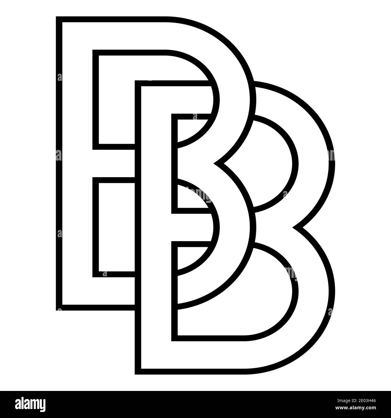 Logo sign bb and 2 b icon sign two interlaced letters b vector logo bb, first capital letters pattern alphabet b Stock Vector