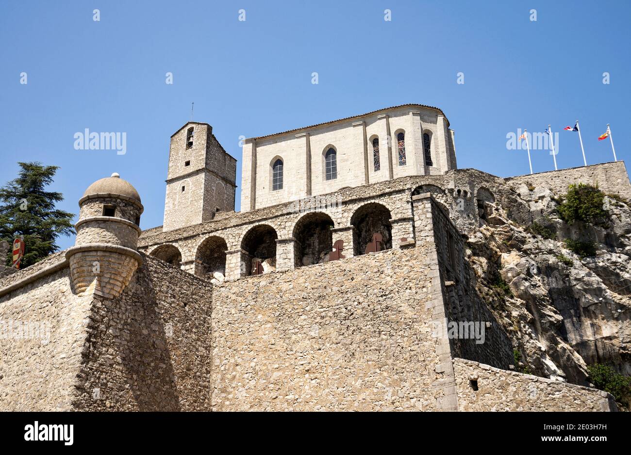 Looking up at the church in the citadel of sisteron, Provence, France Stock Photo