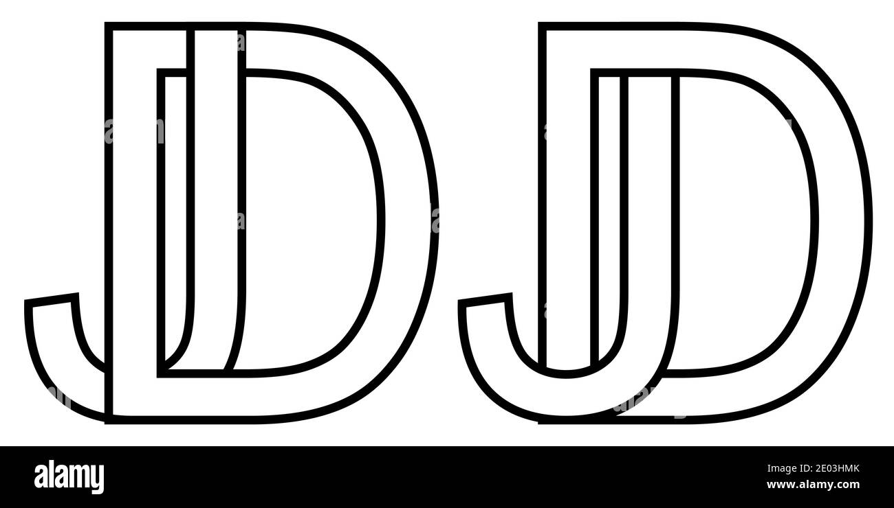 Logo jd dj icon sign two interlaced letters J D, vector logo jd dj first capital letters pattern alphabet j d Stock Vector