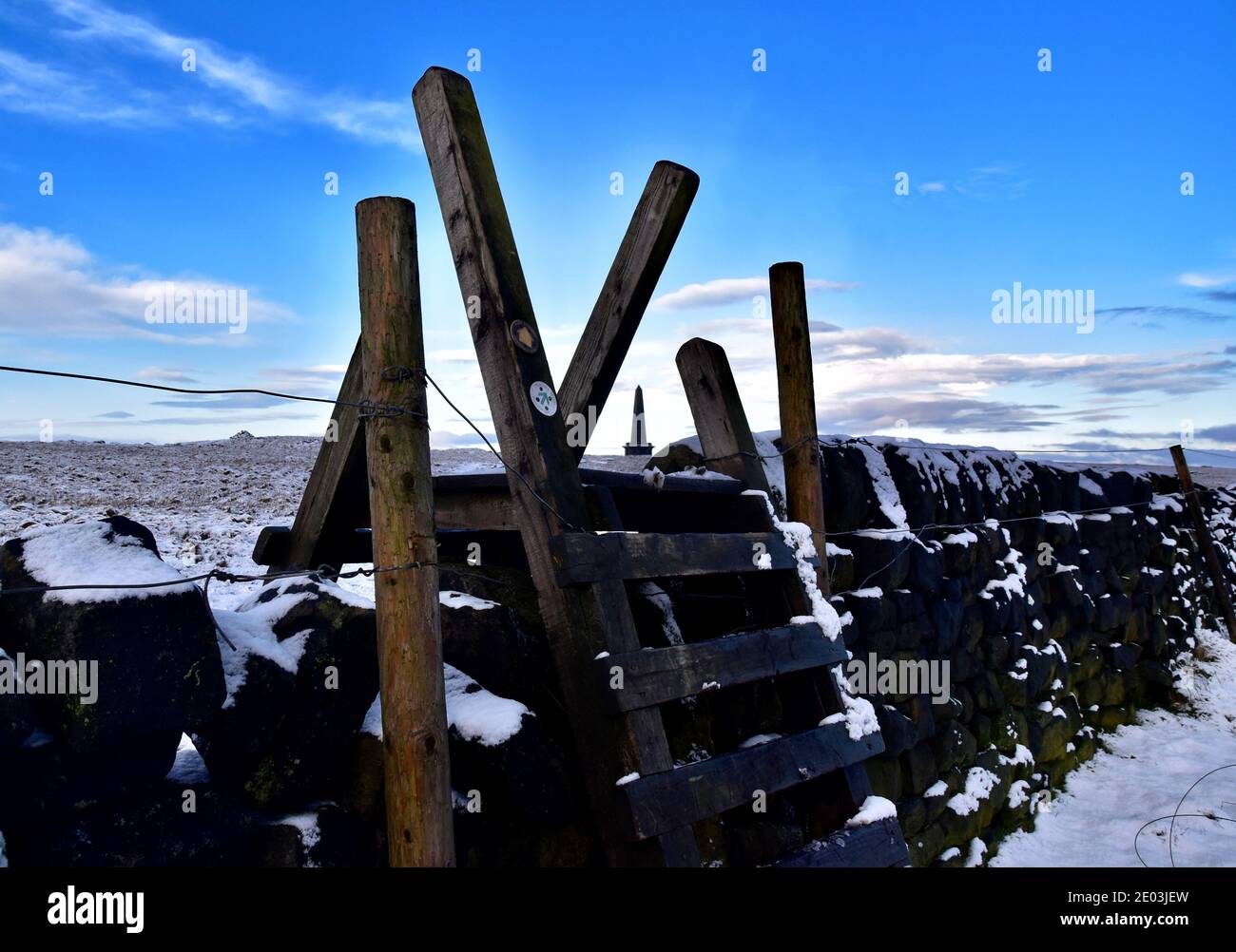 Stoodley Pike and Stoodley Pike Monument. Stock Photo