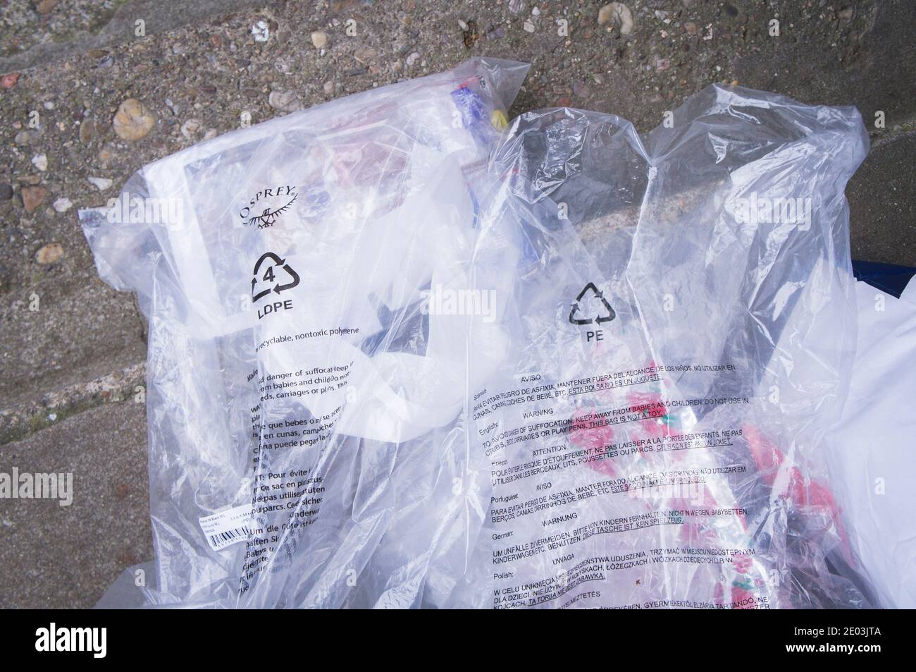 The sorted waste, used Christmas gift wrapping, bag, bag, plastic, in Pruhonice, Czech Republic, December 25, 2020. (CTK Photo/Libor Sojka) Stock Photo