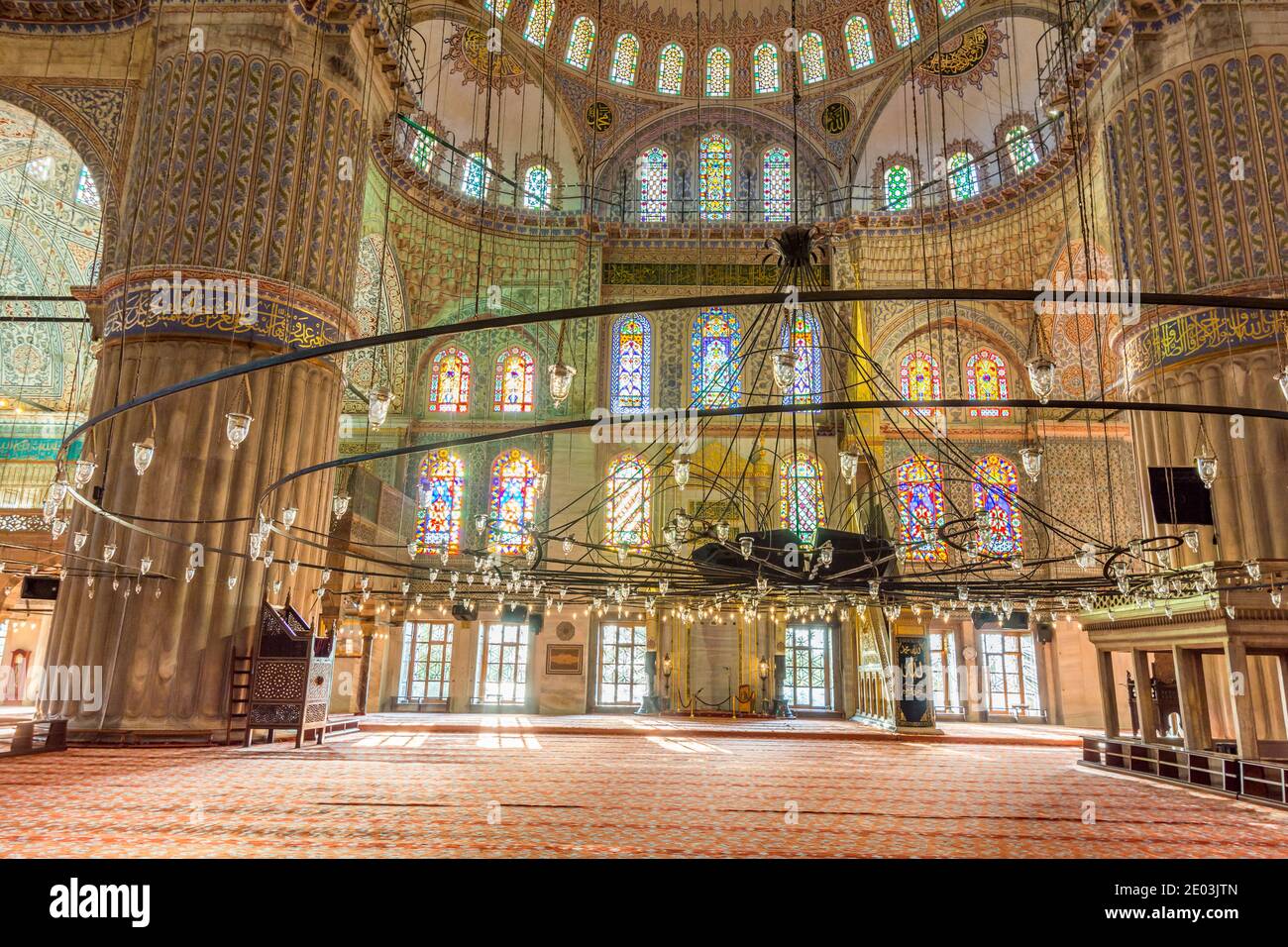 Interior decoration of blue Mosque also called the Sultan Ahmed Mosque ...