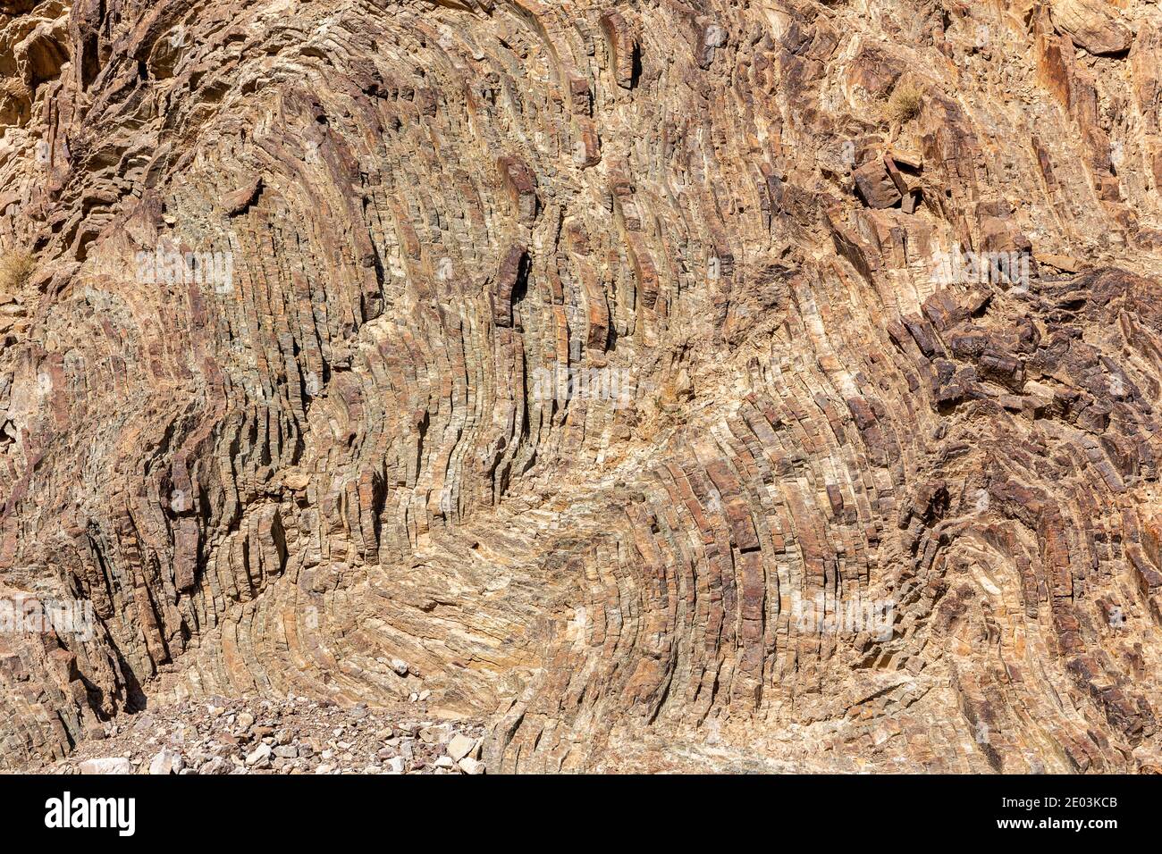 Limestone and dolomite rock texture with layers close-up, Hajar Mountains, United Arab Emirates. Stock Photo
