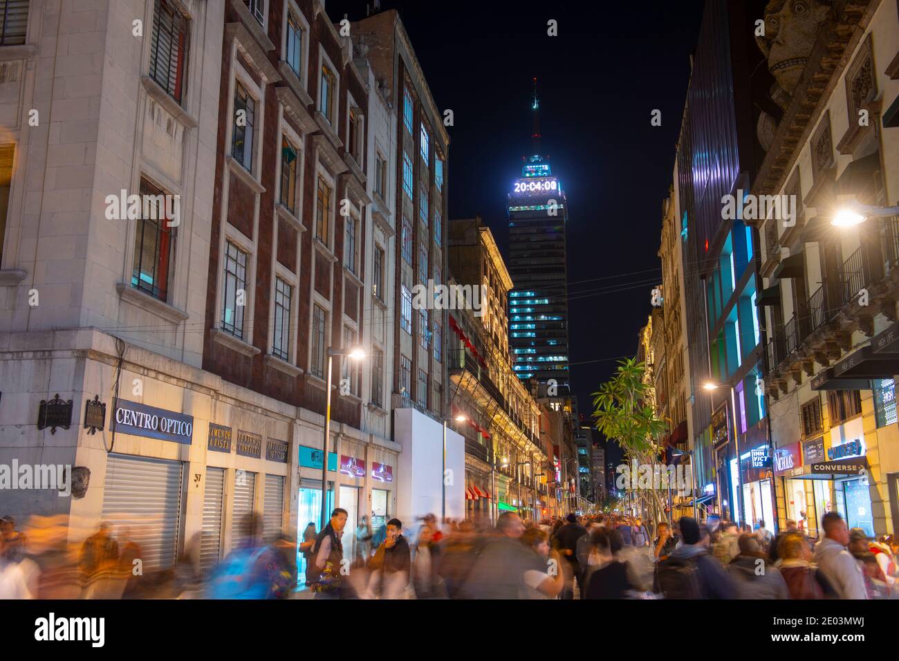 Historic buildings on Avenida Francisco Madero and Torre Latinoamericana at night in Mexico City CDMX, Mexico. Stock Photo