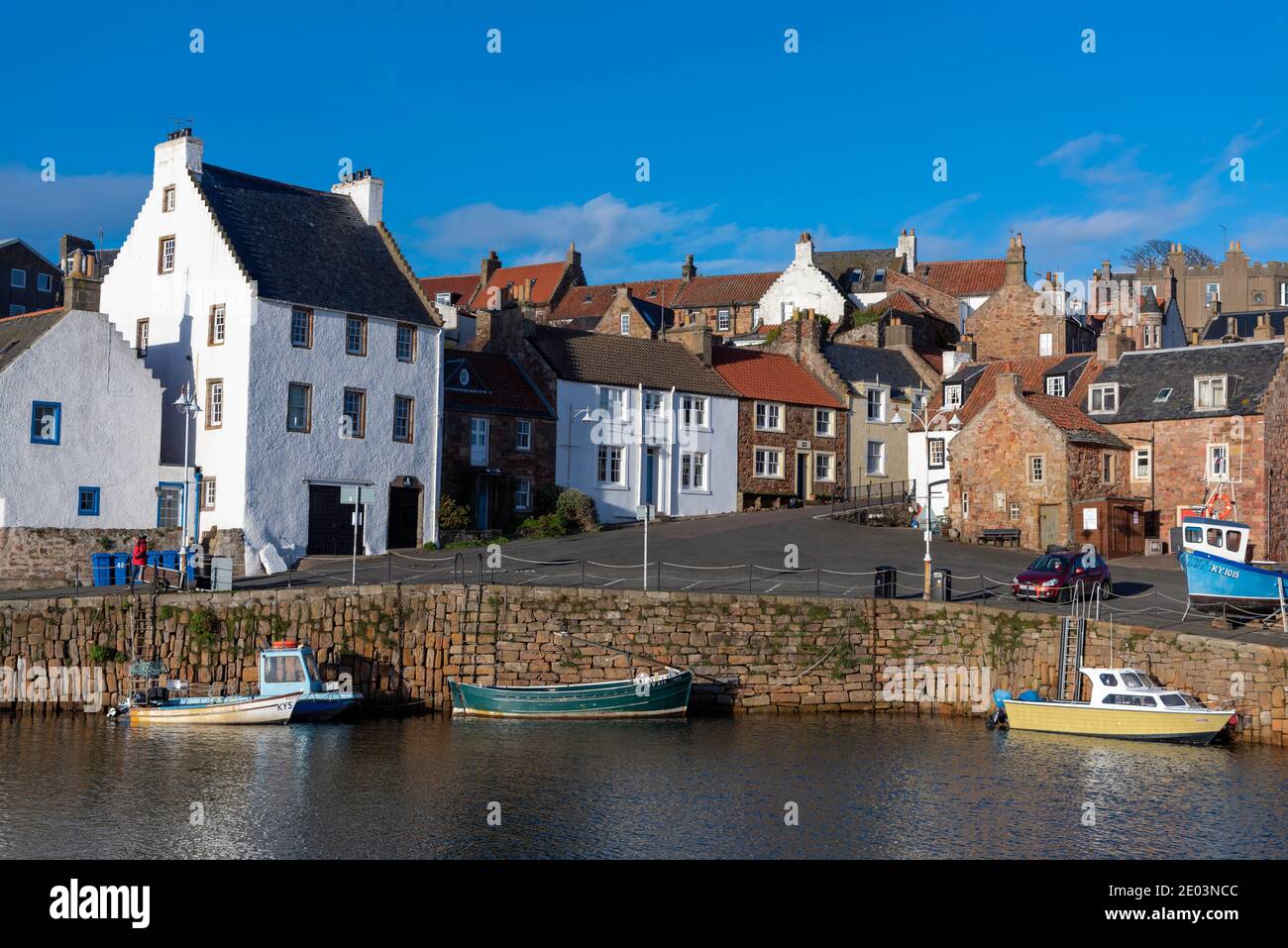 This is Crail harbour in the county of Fife, Scotland, UK. This area of Fife is known as the East Neuk of Fife. Stock Photo