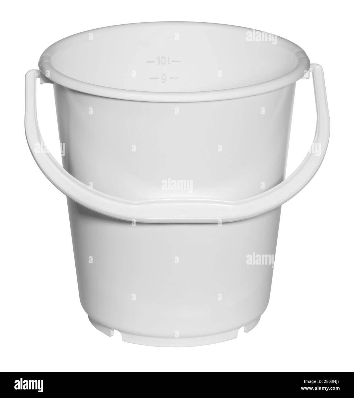 a white plastic bucket with handle in white back Stock Photo