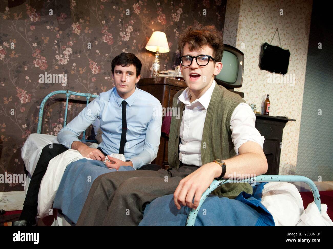 l-r: Sam Swainsbury (Jimmy), Harry Melling (Ian) in WHEN DID YOU LAST SEE MY MOTHER? by Christopher Hampton at Trafalgar Studios 2, London SW1  16/09/2011  design: Nicky Bunch  lighting: Greg Gould  director: Blanche McIntyre Stock Photo