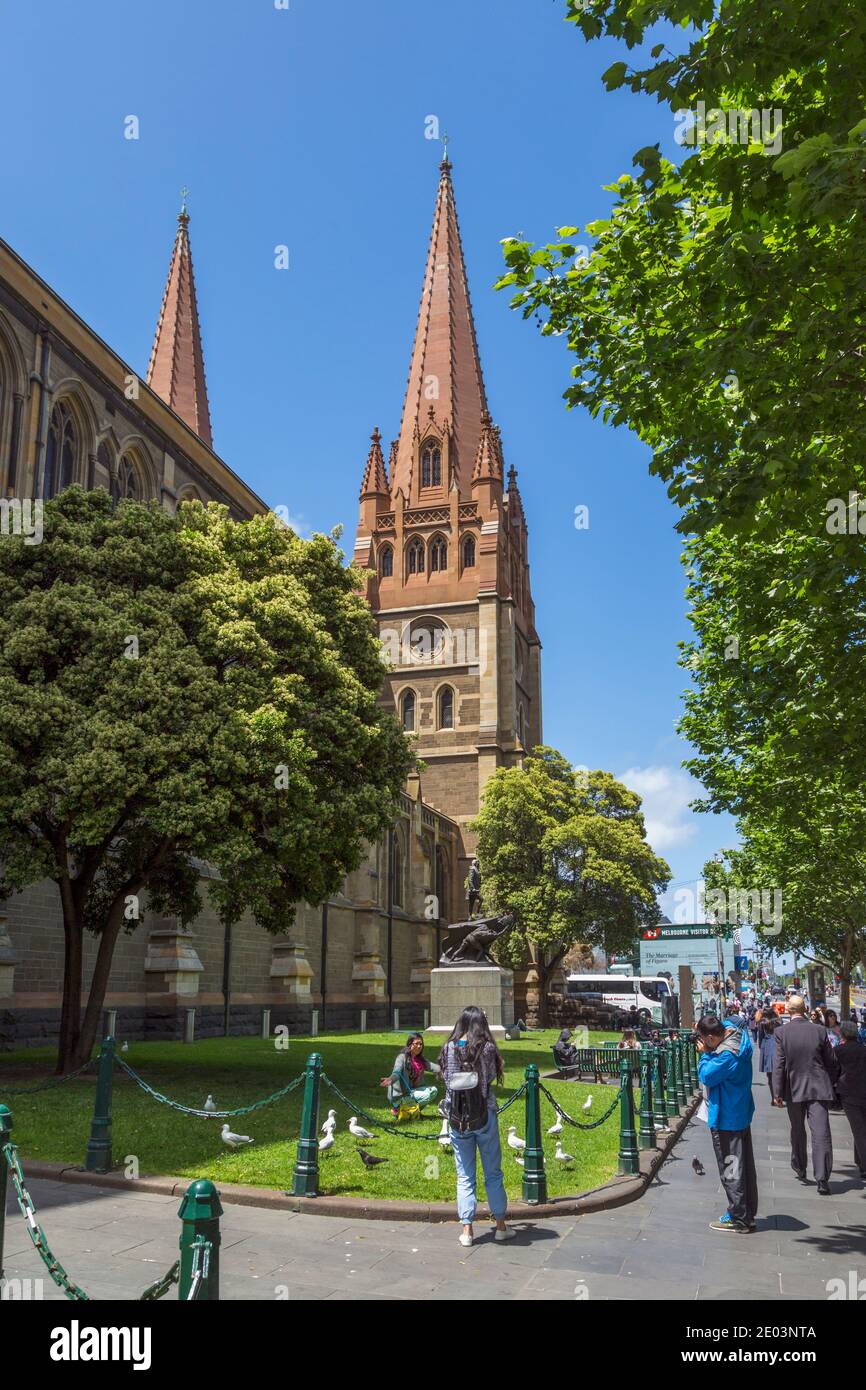 St. Paul’s cathedral, Melbourne, Victoria, Australia.  The Gothic Revival styled Anglican cathedral was designed by English architect William Butterfi Stock Photo