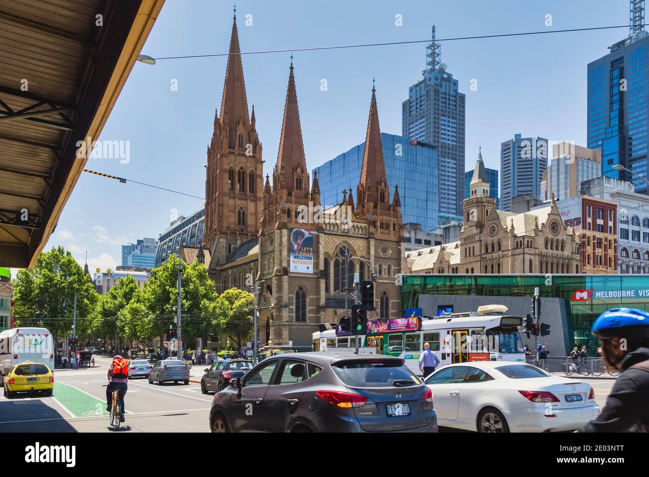 St. Paul’s cathedral, Melbourne, Victoria, Australia.  The Gothic Revival styled Anglican cathedral was designed by English architect William Butterfi Stock Photo