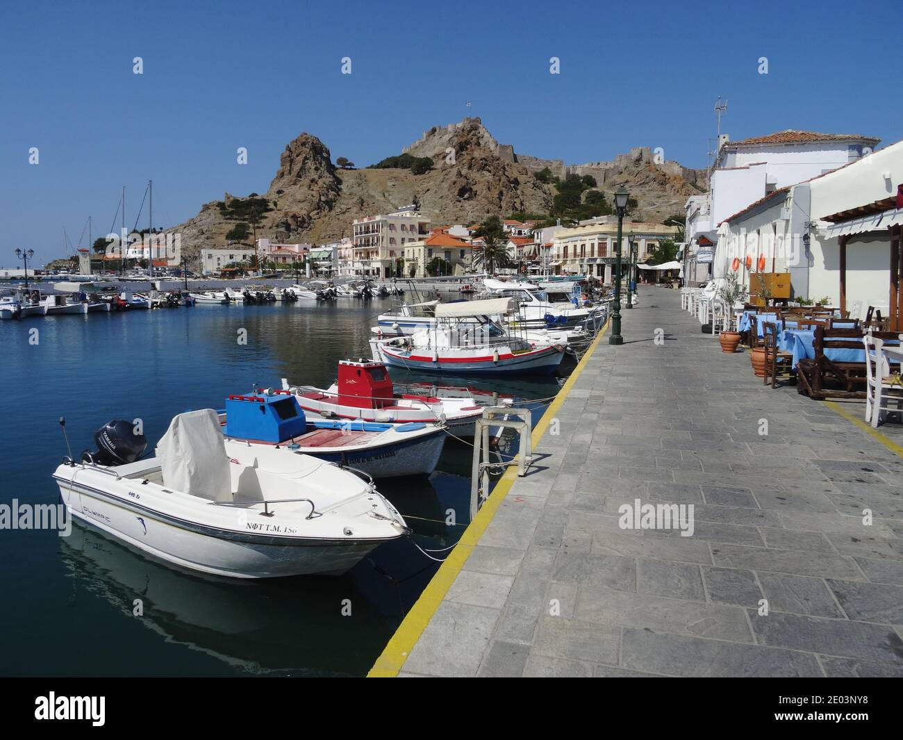 Lemnos Greece 15 September 2017   The Harbour at Myrina, Lemnos Island in the Greek Islands with views of Loutra in the background           Richard W Stock Photo