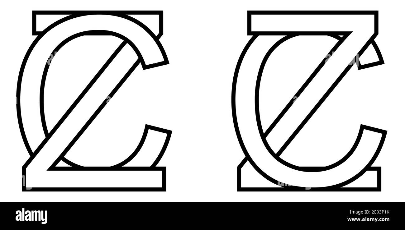 Logo sign zc cz icon sign two interlaced letters z, C vector logo zc, cz first capital letters pattern alphabet z, c Stock Vector