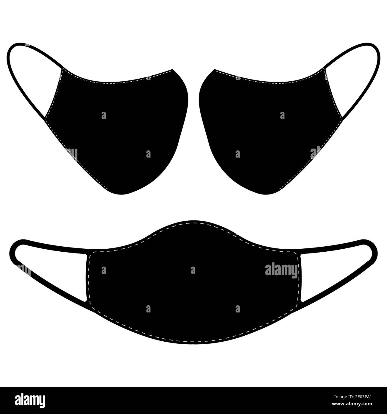 medical mask protection of the respiratory tract from the coronavirus virus, vector black medical mask view from side and from the front Stock Vector