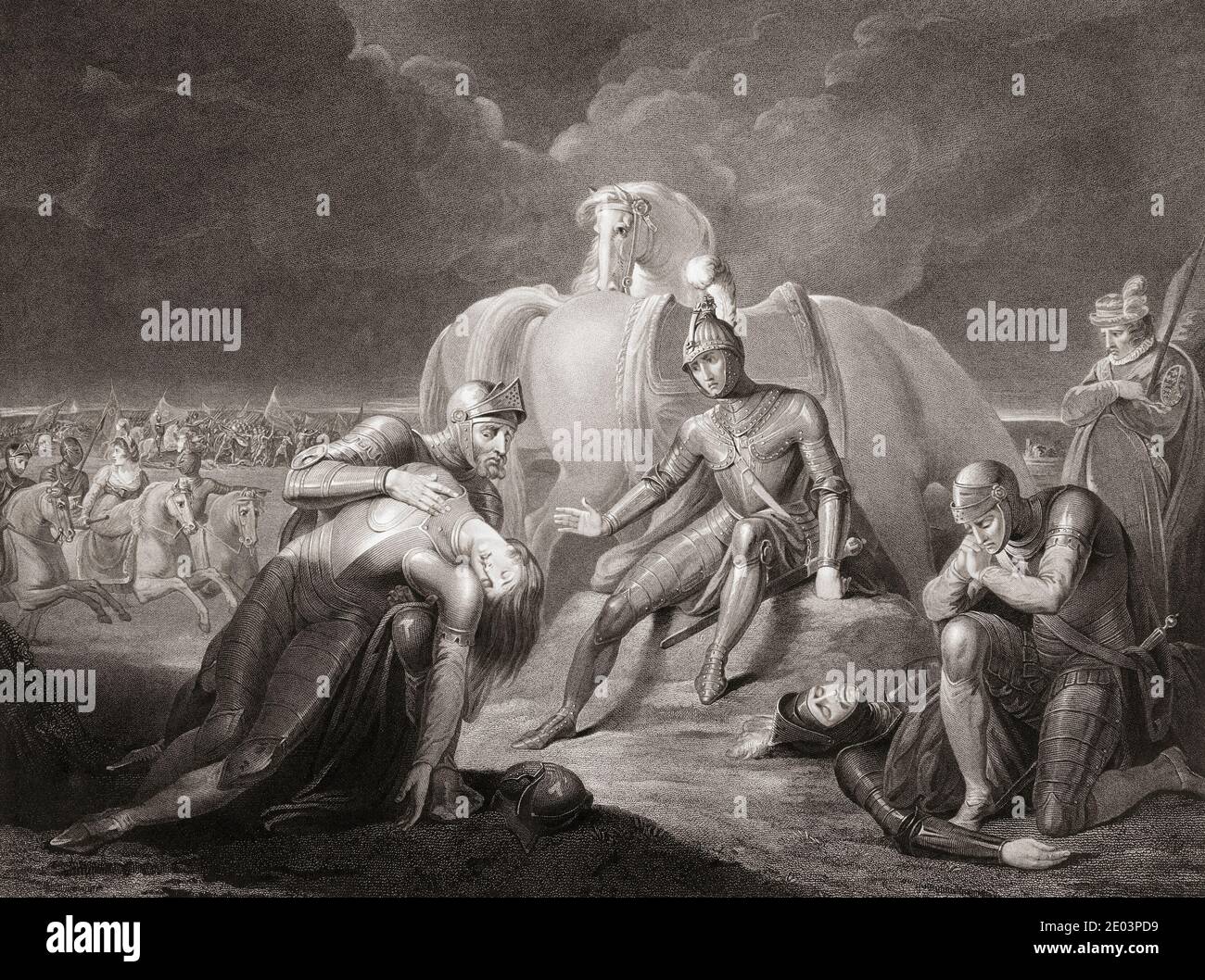 Illustration for William Shakespeare’s play Henry VI, Part 3,  Act II, Scene V.   From an 18th century engraving by John Ogborne after a work by Josiah Boydell. Stock Photo