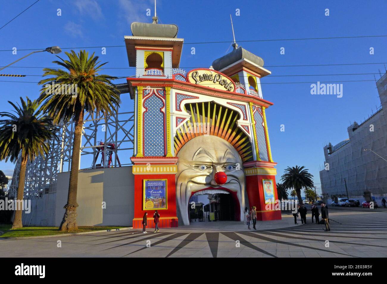 The entrance to Luna Park on the seafront in St Kilda Australia Stock Photo