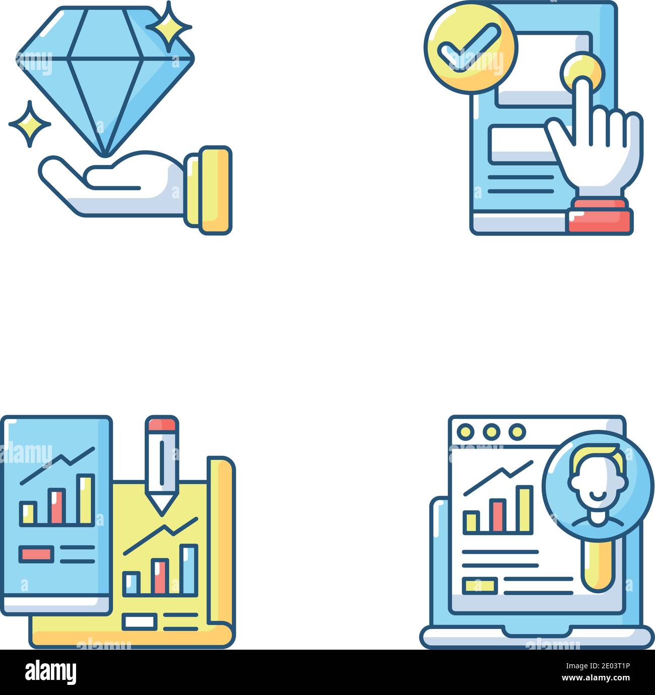 Website user experience. RGB color icons set Stock Vector