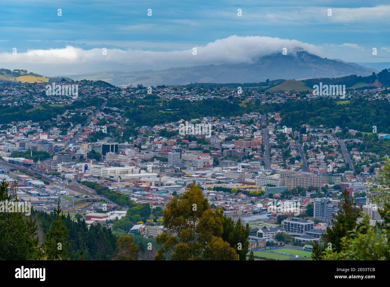 Aerial view of downtown Dunedin, New Zealand Stock Photo