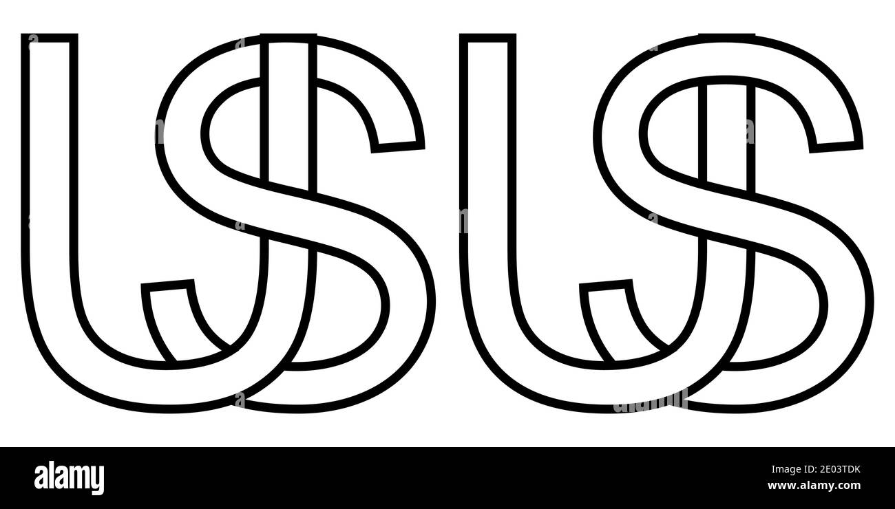Logo us and su icon sign two interlaced letters U S, vector logo us su first capital letters among pattern alphabet u s Stock Vector