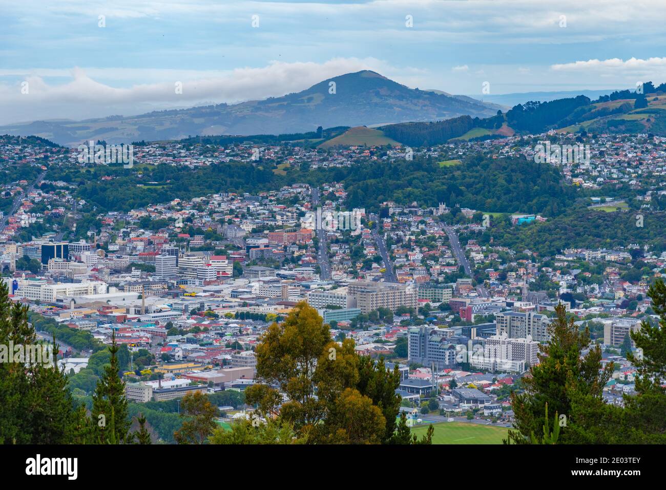 Aerial view of downtown Dunedin, New Zealand Stock Photo