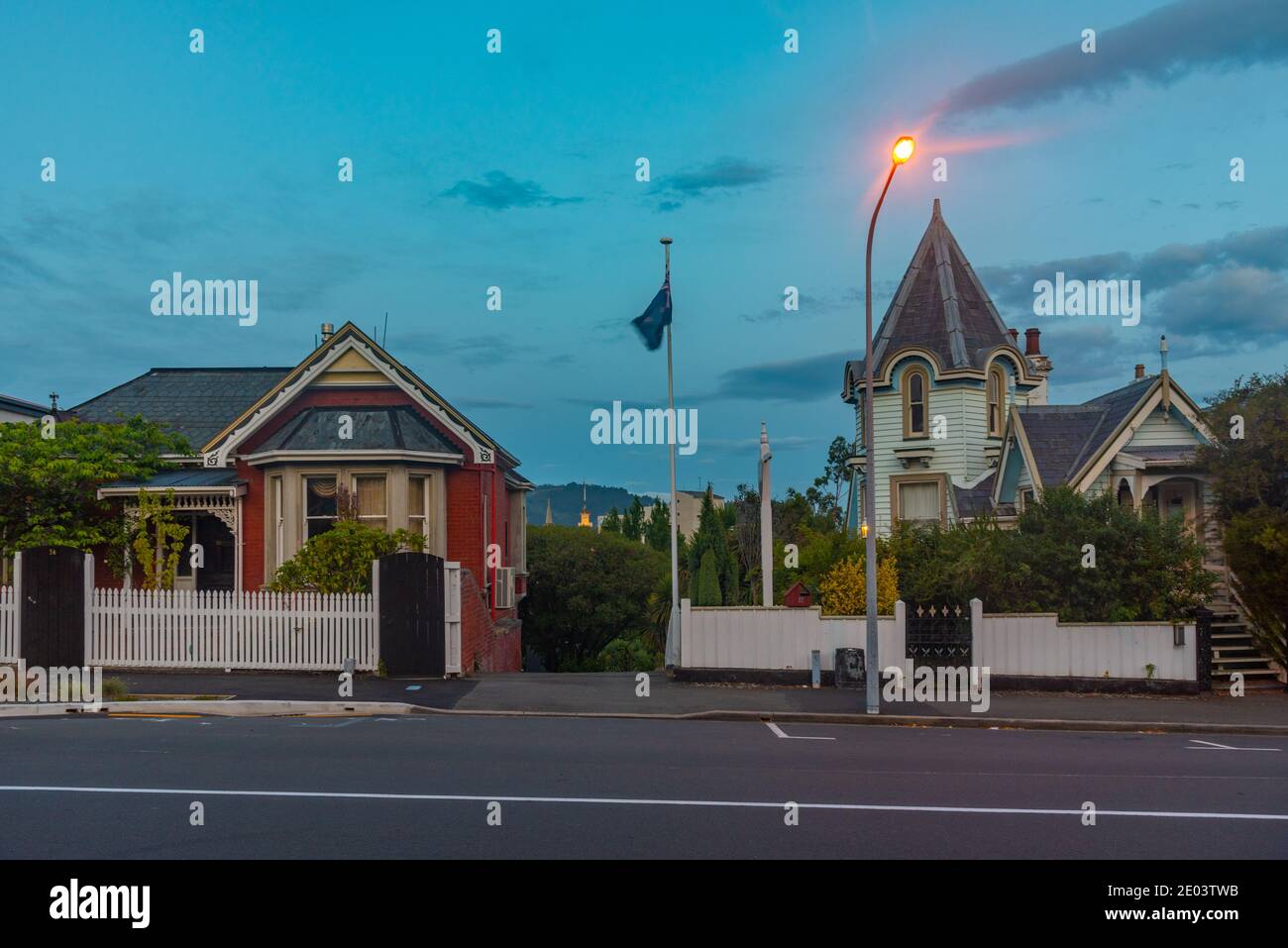 Historical houses in center of Dunedin, New Zealand Stock Photo Alamy