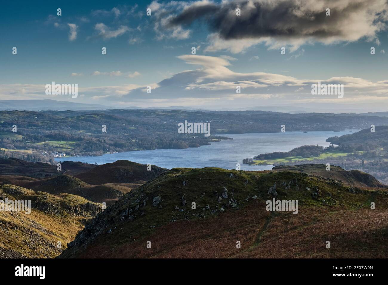Windermere seen from Loughrigg Fell, Grasmere, Lake District, Cumbria Stock Photo